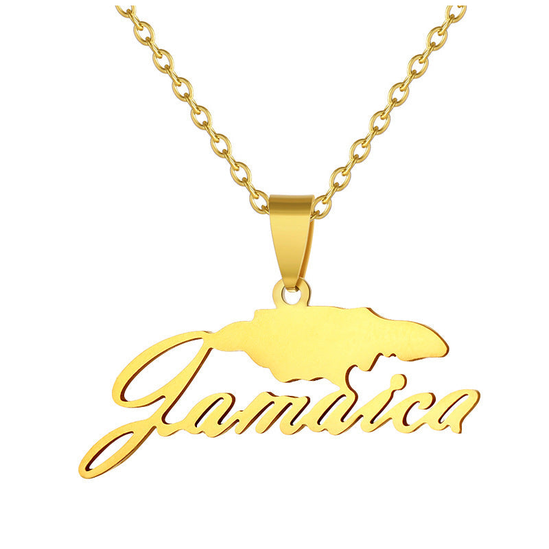 Jamaica Map Unisex Geometric Titanium Sweater Necklaces
