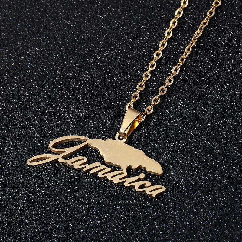 Jamaica Map Unisex Geometric Titanium Sweater Necklaces