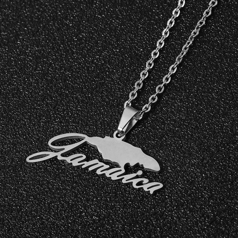 Jamaica Map Unisex Geometric Titanium Sweater Necklaces