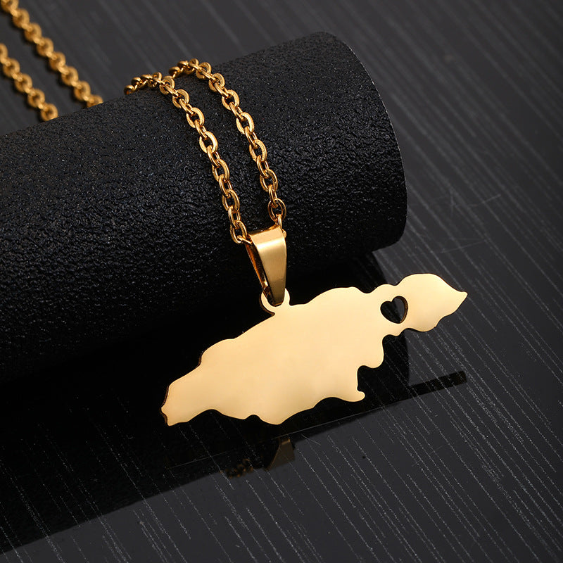 Jamaica Map Unisex Geometric Titanium Sweater Necklaces