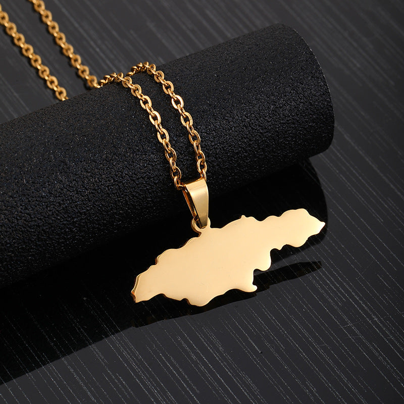 Jamaica Map Unisex Geometric Titanium Sweater Necklaces