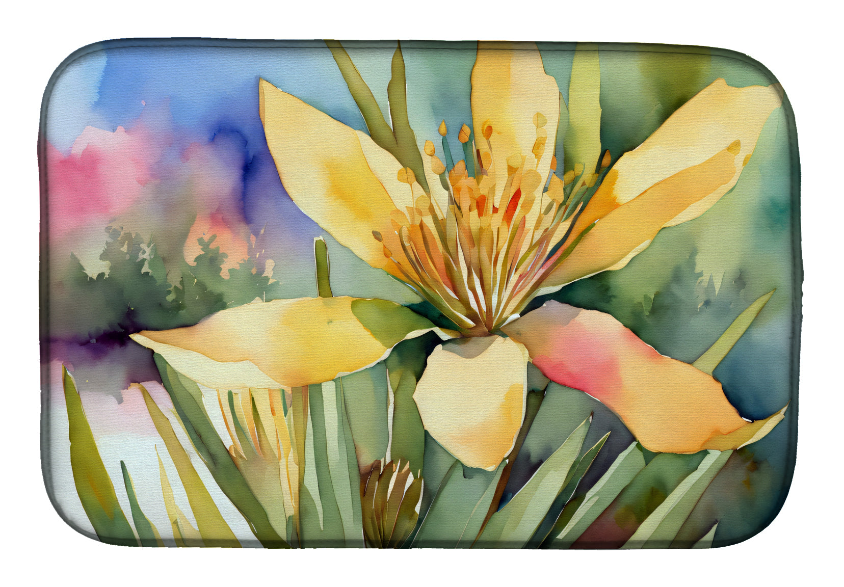 New Mexico Yucca Flower in Watercolor Dish Drying Mat Absorbent Dish Drying Mat Pad for Kitchen Counter Dish Drainer Mat for Countertop, 14 x 21", Multicolor