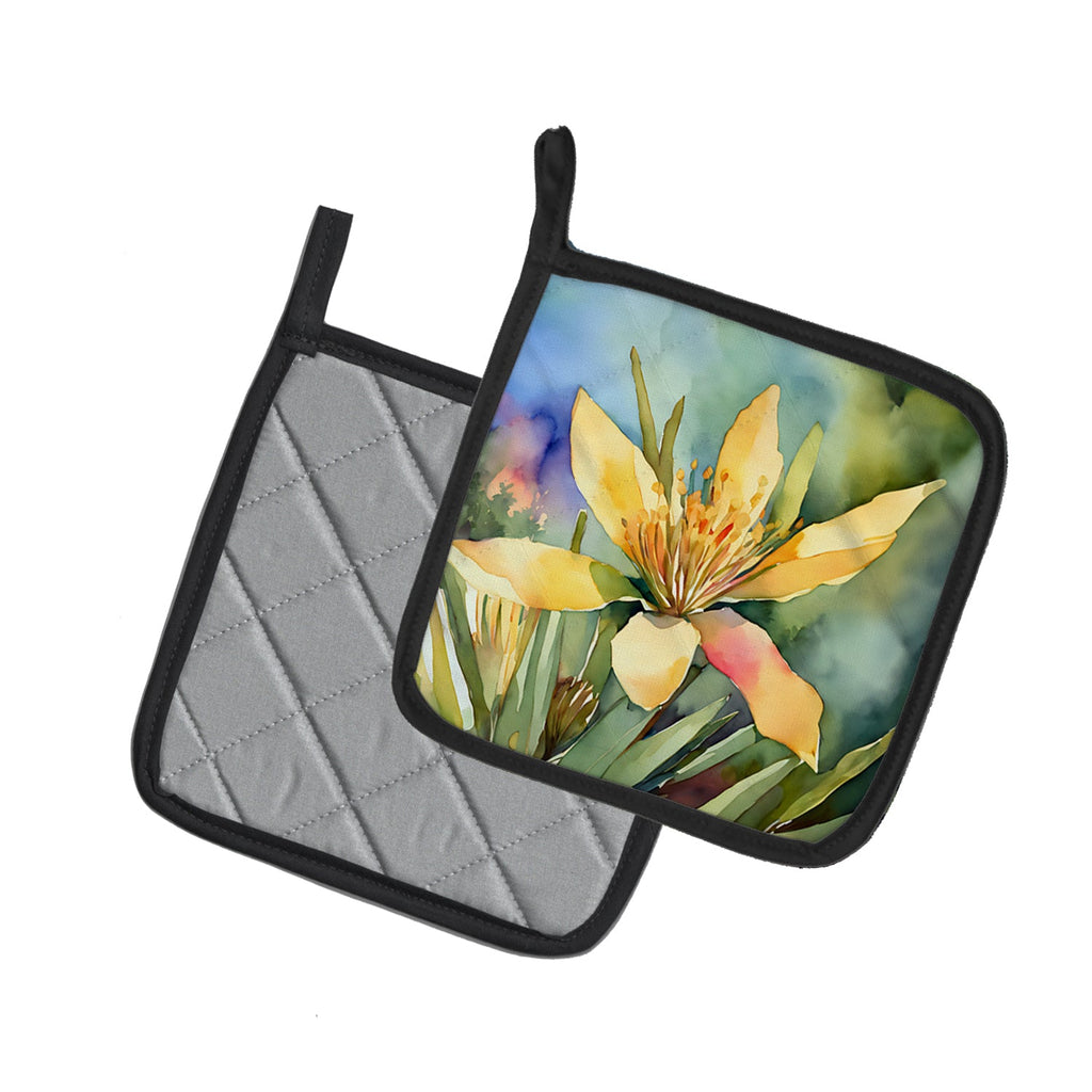 New Mexico Yucca Flower in Watercolor Pair of Pot Holders DAC1689PTHD