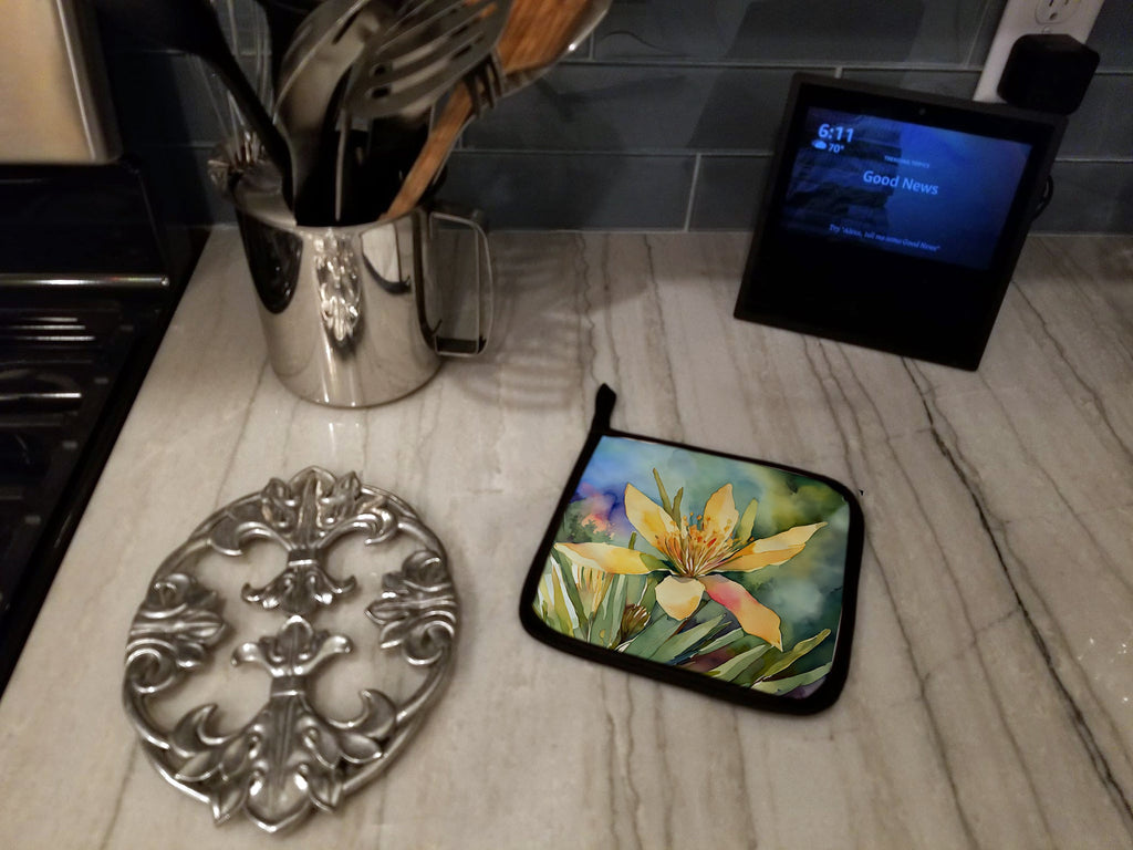 New Mexico Yucca Flower in Watercolor Pair of Pot Holders DAC1689PTHD
