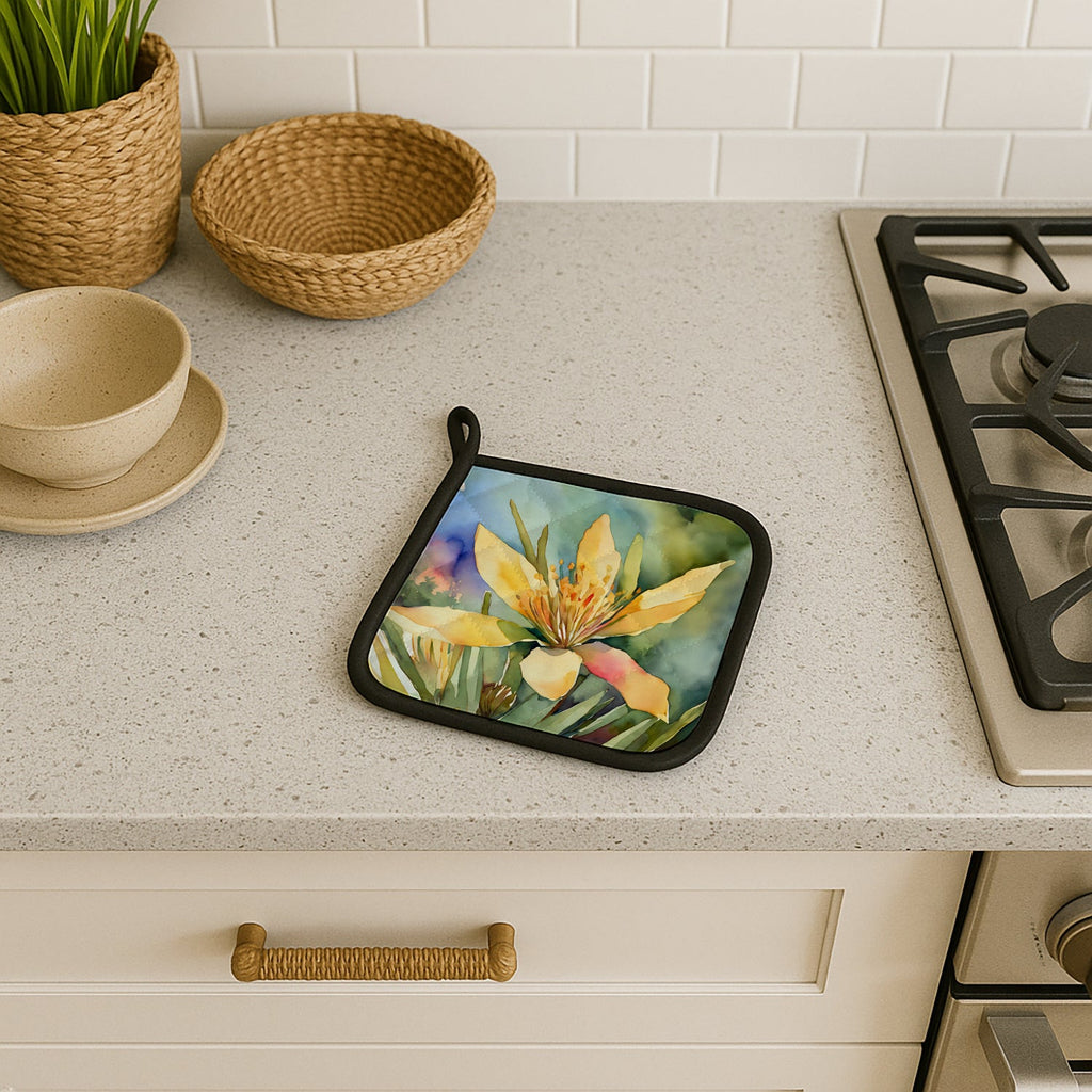 New Mexico Yucca Flower in Watercolor Pair of Pot Holders DAC1689PTHD