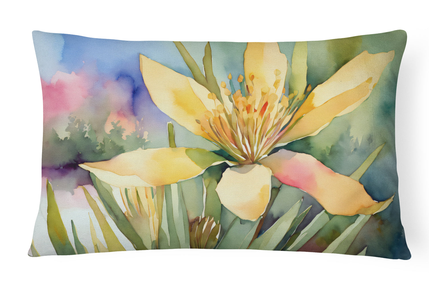 New Mexico Yucca Flower in Watercolor Fabric Decorative Pillow DAC1689PW1216
