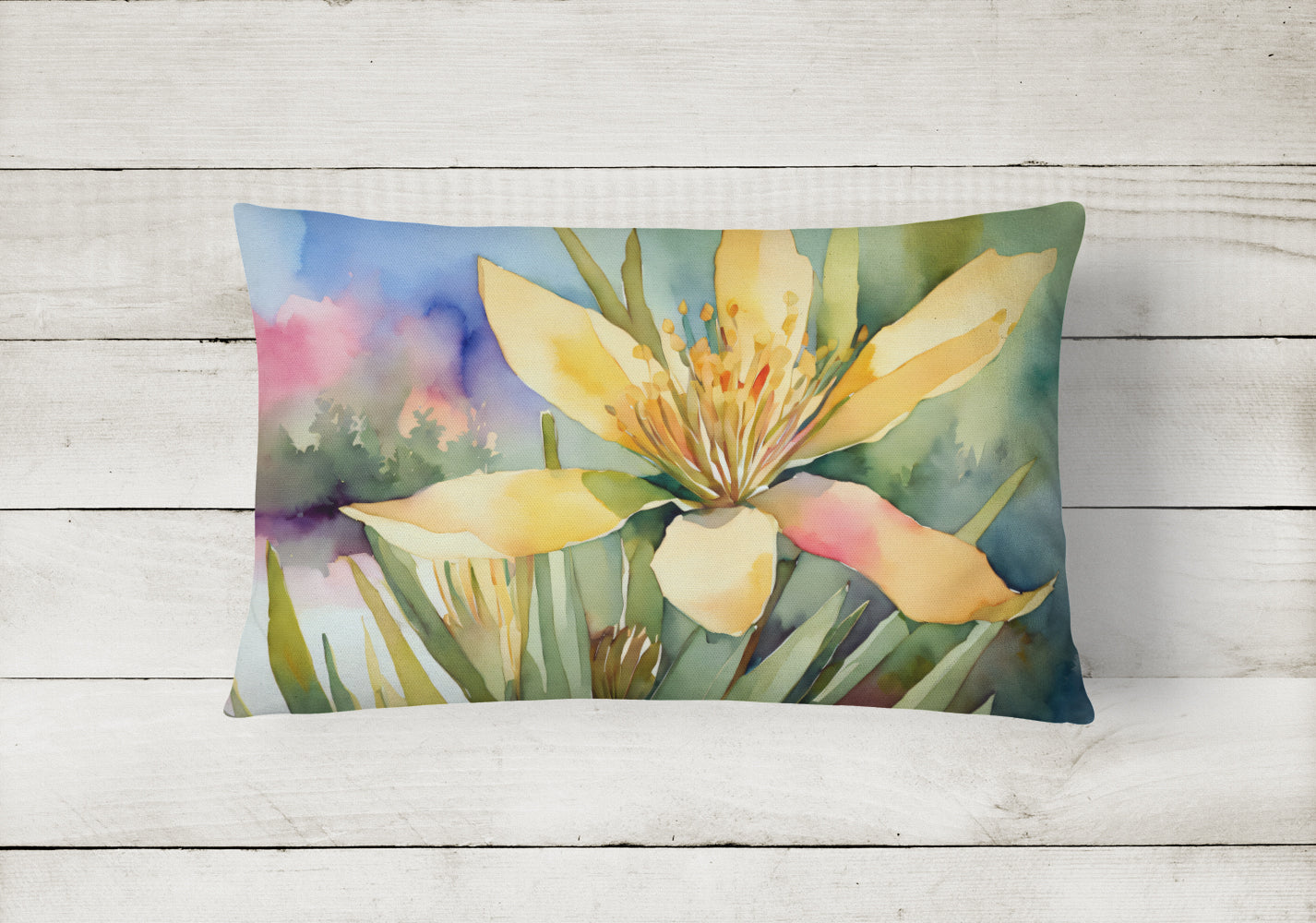 New Mexico Yucca Flower in Watercolor Fabric Decorative Pillow DAC1689PW1216