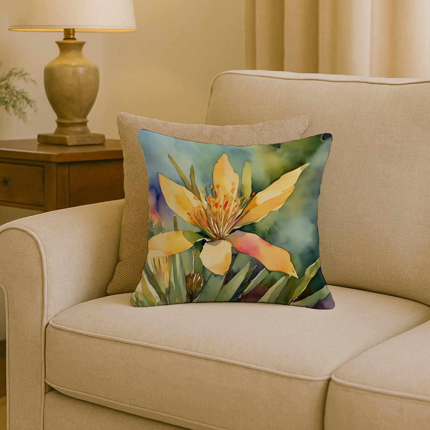 New Mexico Yucca Flower in Watercolor Throw Pillow DAC1689PW1818