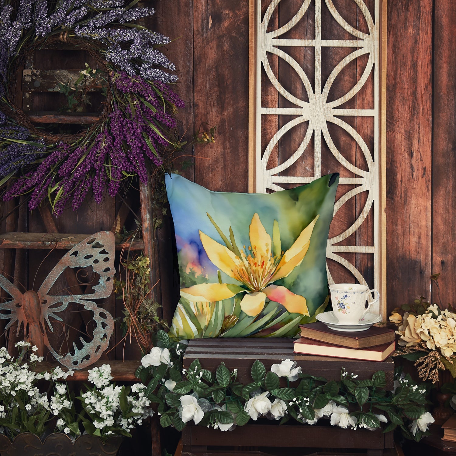 New Mexico Yucca Flower in Watercolor Throw Pillow DAC1689PW1818