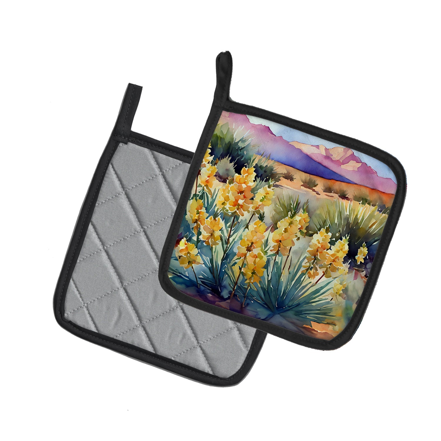 New Mexico Yucca Flower in Watercolor Pair of Pot Holders DAC1690PTHD