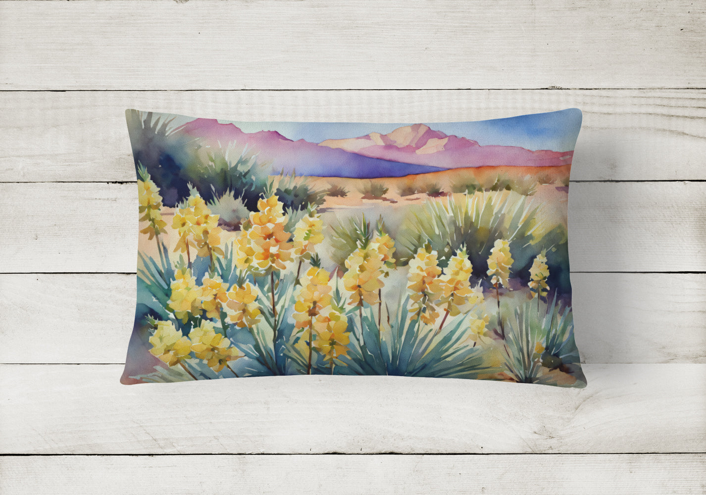 New Mexico Yucca Flower in Watercolor Fabric Decorative Pillow DAC1690PW1216