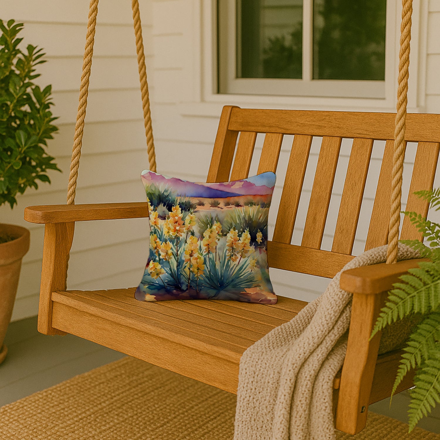 New Mexico Yucca Flower in Watercolor Throw Pillow DAC1690PW1414