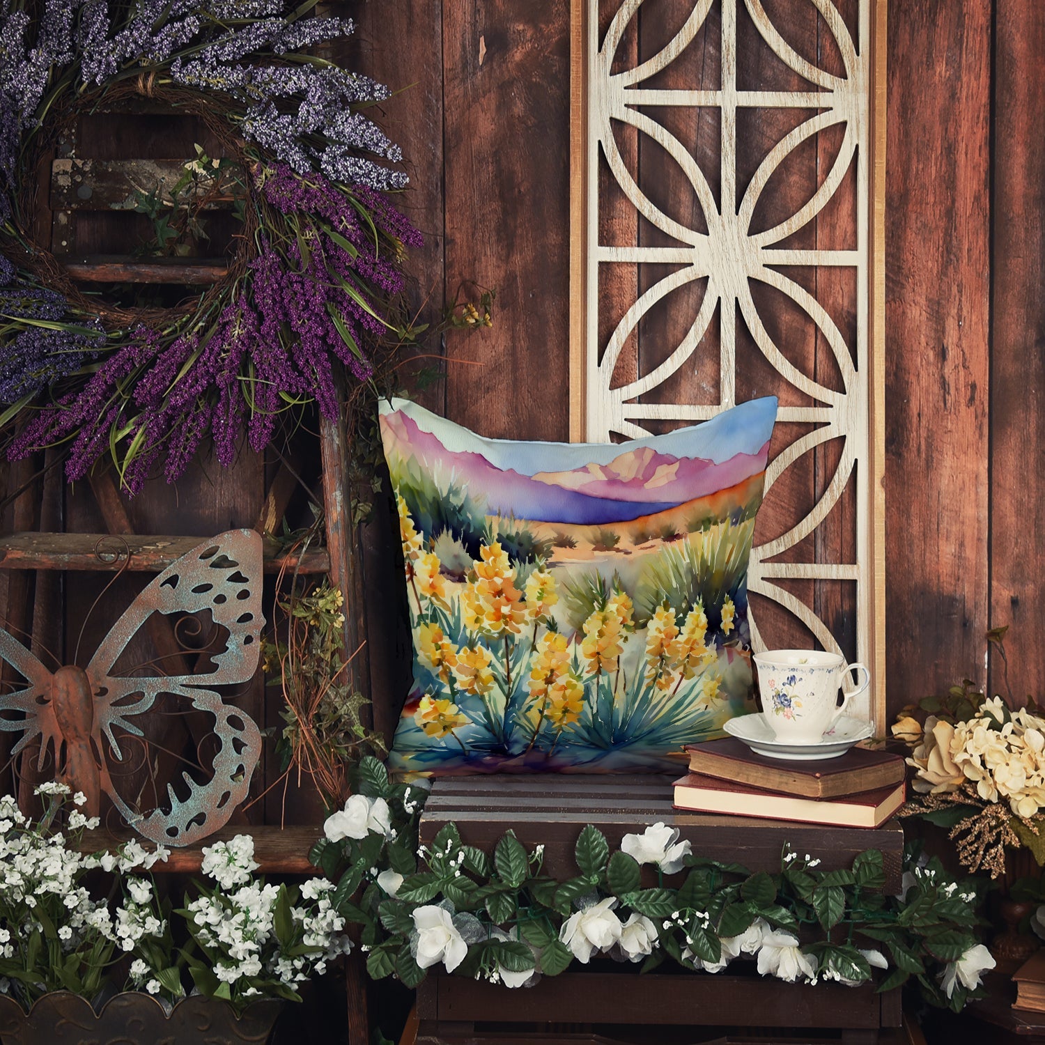 New Mexico Yucca Flower in Watercolor Throw Pillow DAC1690PW1818