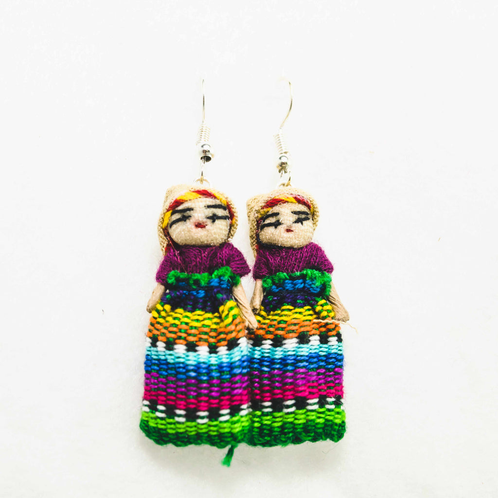 Worry Doll Multicolor Boho Earrings - Guatemala