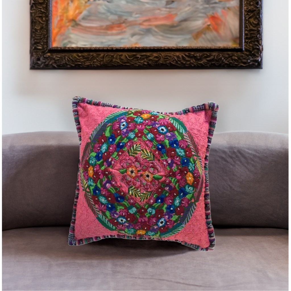 Up-cycled Maya Floral Huipil Textile Pillow Cover - Guatemala