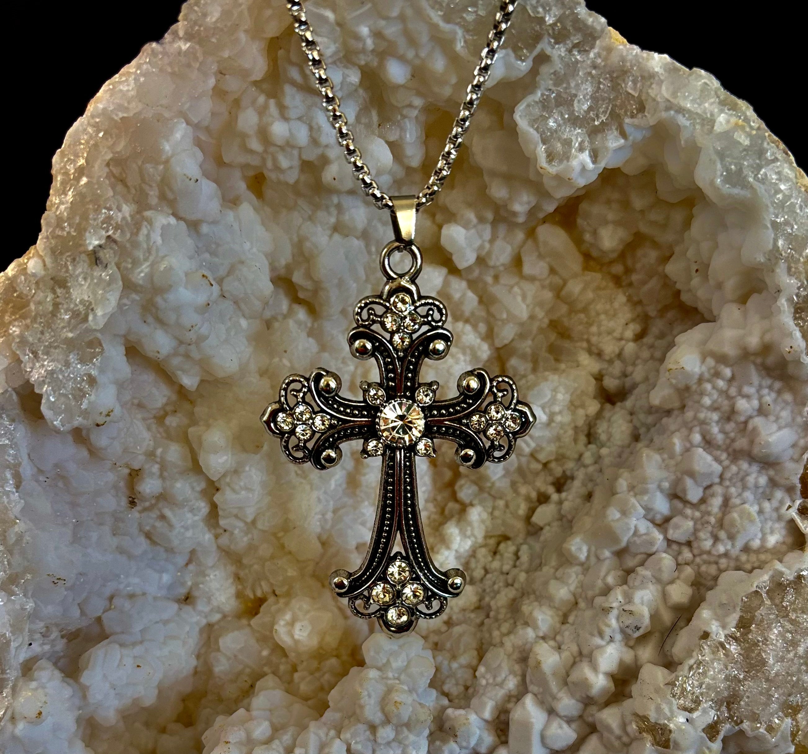 Our Lady of Guadalupe Vintage Cross Necklace — Silver Tone Catholic Pendant — Inspired by Puerto Vallarta Mexico — Sacred Protection Jewelry