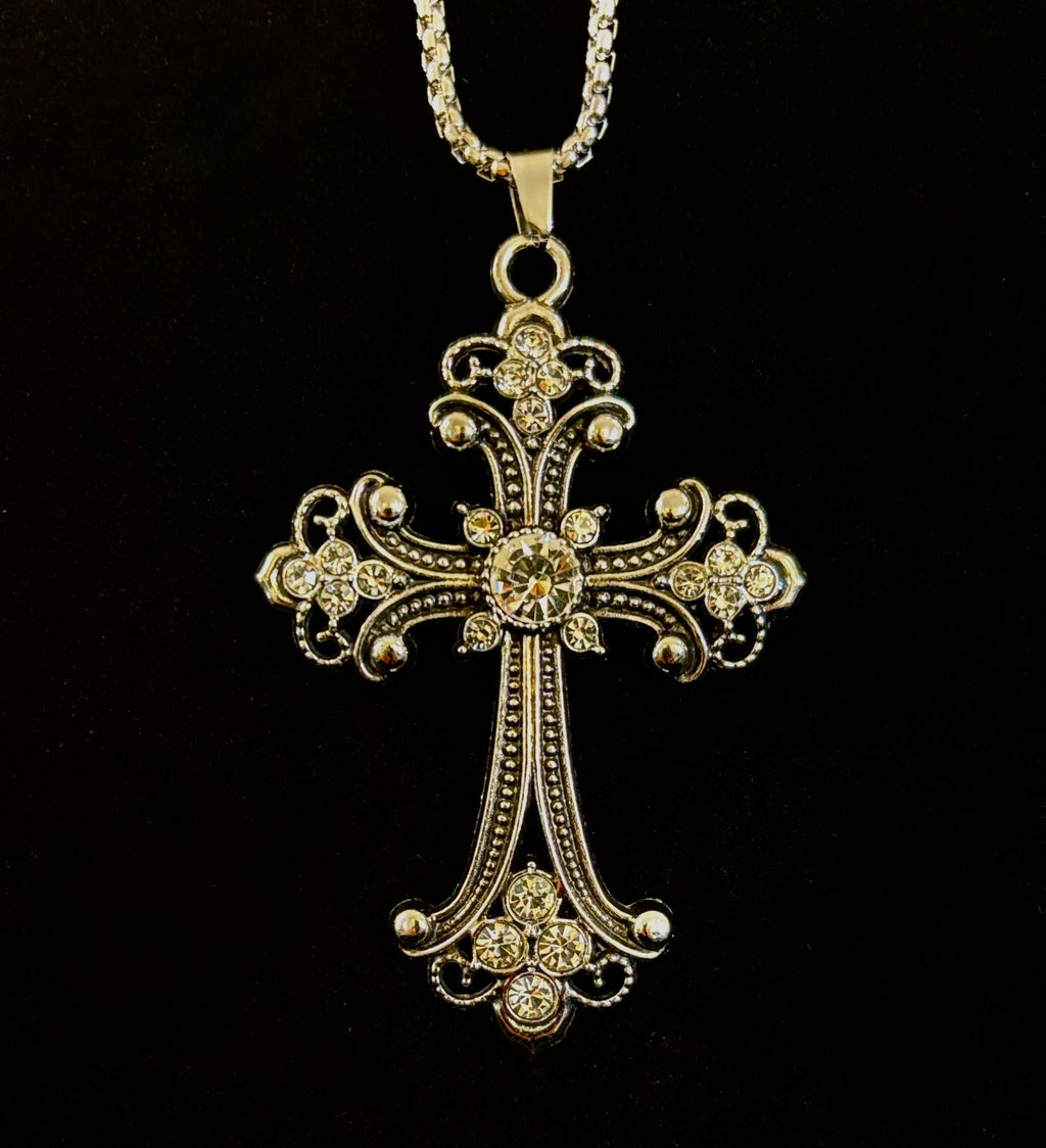 Our Lady of Guadalupe Vintage Cross Necklace — Silver Tone Catholic Pendant — Inspired by Puerto Vallarta Mexico — Sacred Protection Jewelry