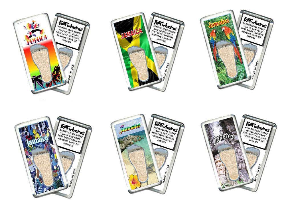 Jamaica FootWhere® Souvenir Magnet. 72 pieces/6 assorted styles.