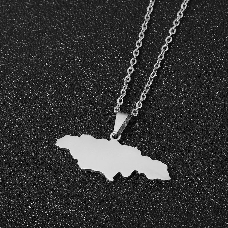 Jamaica Map Unisex Geometric Titanium Sweater Necklaces