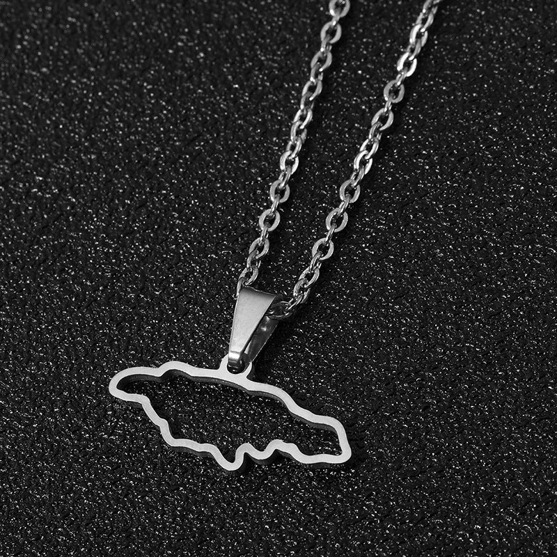 Jamaica Map Unisex Geometric Titanium Sweater Necklaces