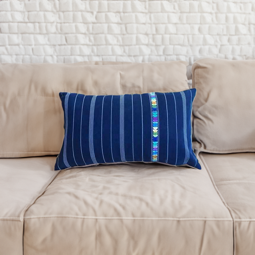 Up-cycled Denim Textile Blue Lumbar Pillow Cover - Guatemala
