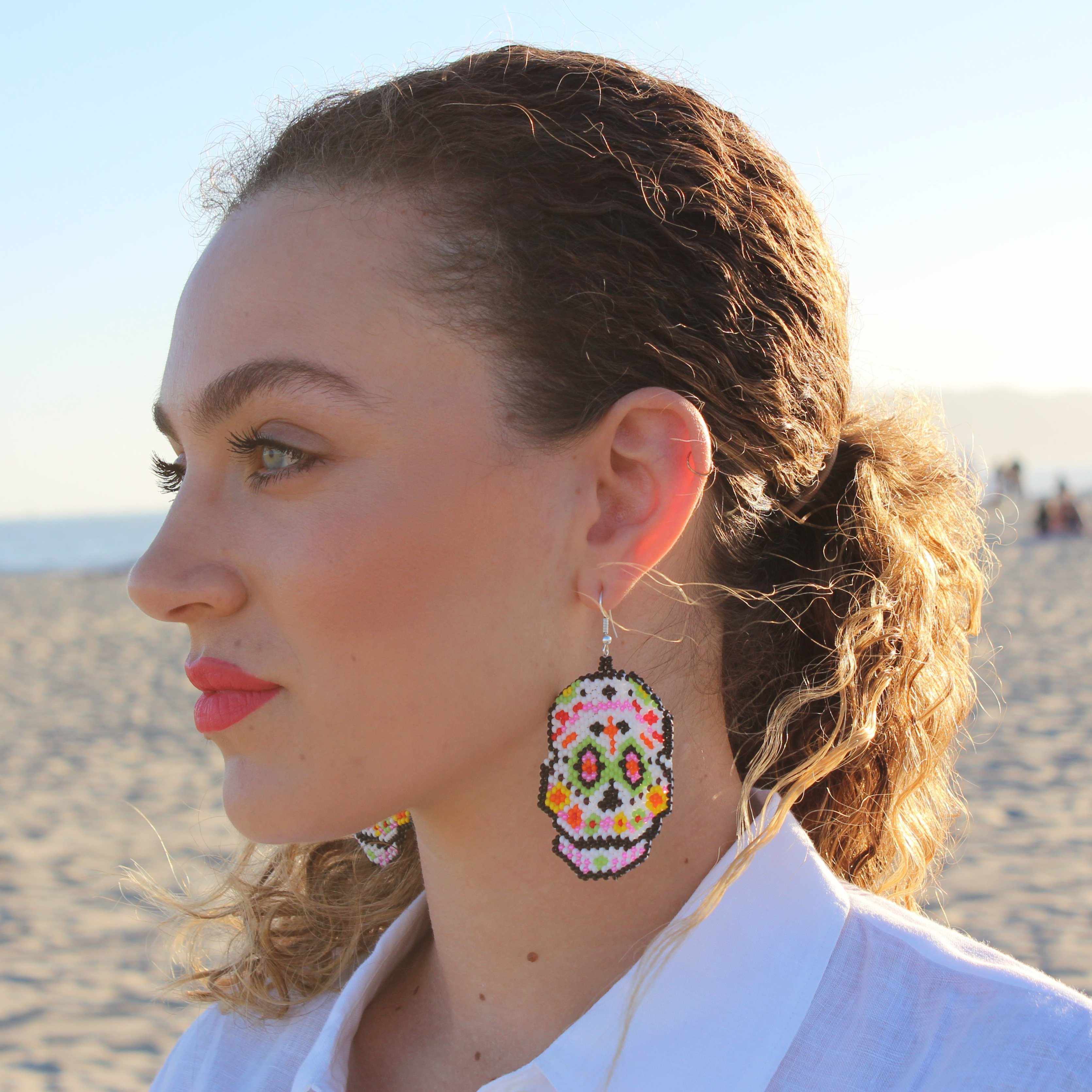 Sugar Skull Seed Bead Earrings - Guatemala